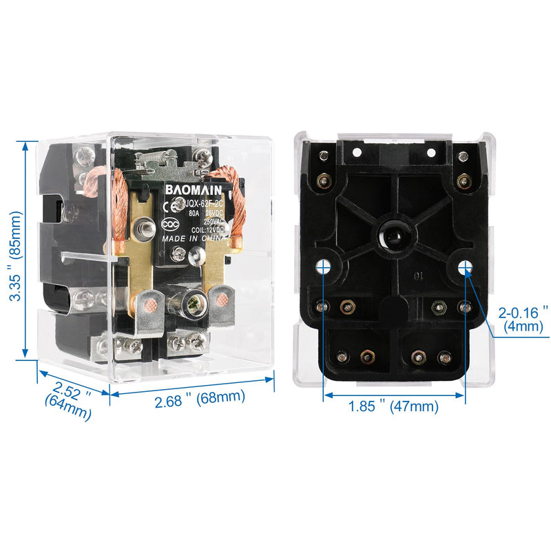 Baomain High Power Relay JQX-62F-2C Coil Voltage DC 12V 80A DPDT 2NO 2NC Electronmagnetic Relay