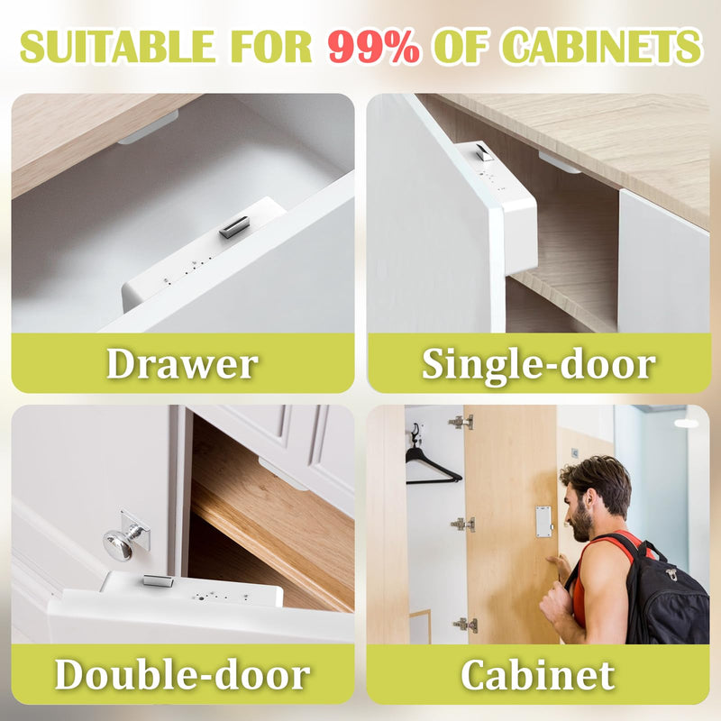 Eseesmart Smart Cabinet Lock, Hidden RFID Keyless Electronic Bluetooth Drawer Locks, Baby Proofing Child Safety Cabinet Locks for Liquor Cabinet Locker Drawer Cupboard Desk Dresser Adults White