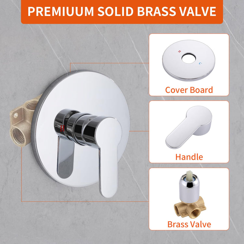 Shower Valve Handle Trim Kit Rough-in Control Valve, Chrome Wall Mount Rough-in Single Function 1 Way Valve, NPT1/2 Female Thread, Bathroom Fixture, Single Handle Shower Valve Trim Kit
