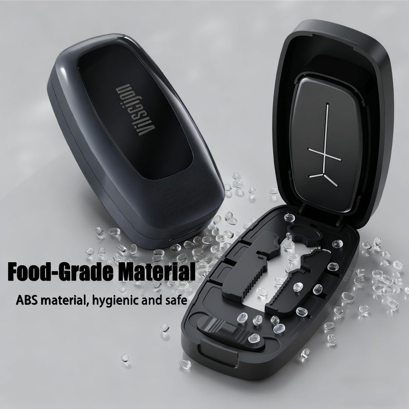 Pill Cutter Splitter for Small and Tiny Pills - Pill Cutter 1/4 - Accurately Cuts Multiple Pills - Easy Open Snap Button. Detachable Nonslip V-Shaped Pad. Wrap-Around Blade Guard. Back Storage (Black) Black