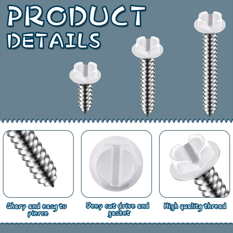 120 Pcs #8 White Gutter Screws White Sheet Metal Screws White Hex Washer Head Screws White Self Tapping Screws White Zip Wood Screws for Gutter and Downspout (1/2 Inch, 1 Inch, 1-1/4 Inch) 1/2 Inch, 1 Inch, 1-1/4 Inch