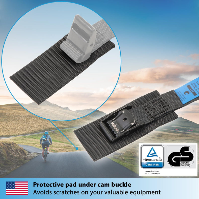 valonic ANT - Short Lashing Strap, Padded, 4 Pieces, 1 ft, 350lbs Breaking Strength, cam Buckle, Black - tie Down Straps for Bike Rack 1.1 FT
