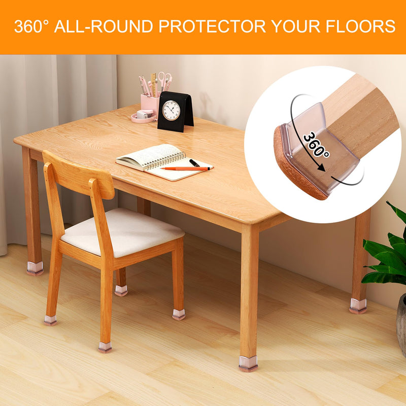 16PCS Extra Large Chair Leg Floor Protectors, Felt Furniture Pads for Hardwood Floors, Square Clear Sofa Bed Dining Table Chair Leg Covers to Protect Floors and Prevent Scratches & Noise(Fit:1.5"-2") XL-16PCS-(Fit:1.5-2 inch)-Clear