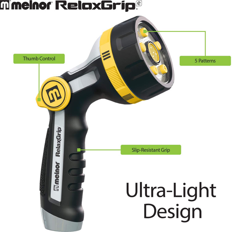 Melnor 65130AMZ RelaxGrip Thumb Control 5 Pattern w/Adpt Nozzle Bundle, QuickConnect Product Adapter, Black, Yellow 5-Pattern