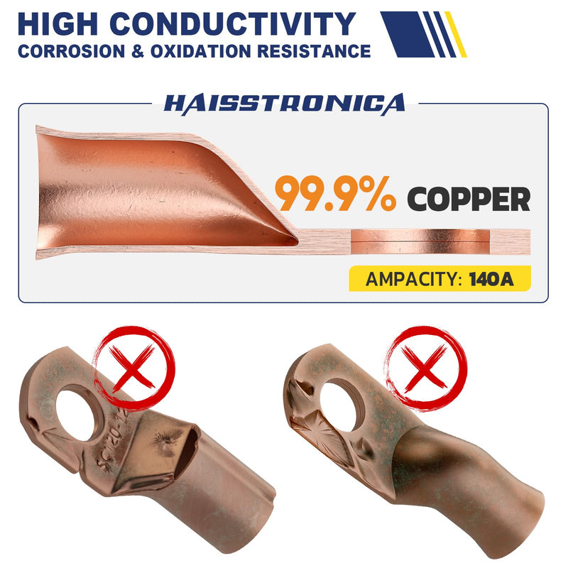 haisstronica 10pcs 4 AWG - 3/8" (M10) Battery Cable Lugs, Heavy Duty Copper Wire Lugs with 10pcs 3:1 Adhesive Heat Shrink Tubing, 4 Gauge Wire Connectors Battery Terminal Connector, Battery Cable Ends 4 AWG- 3/8" (M10) Ring Bare Copper