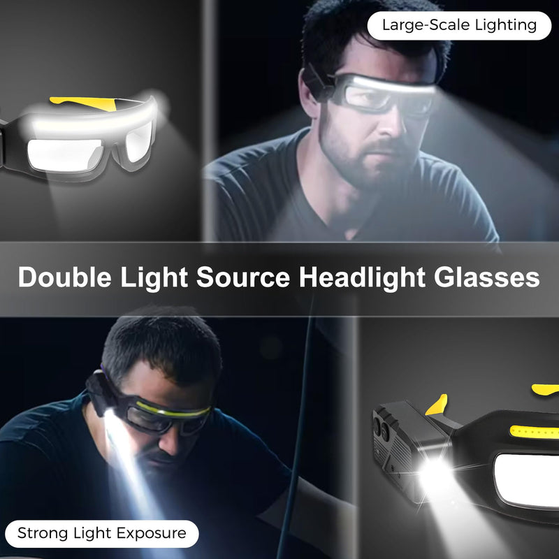 Adjustable Headlamp Glasses With Motion Sensor Rechargeable Headlight Safety Glasses for Camping 2 Pack Yellow