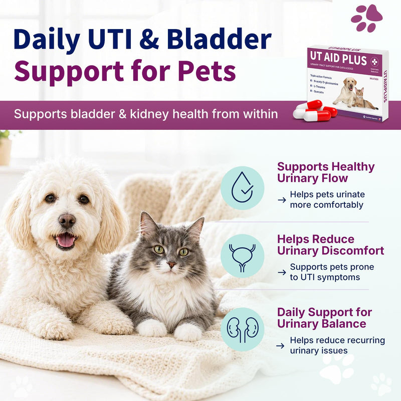 Natural UTI Treatment for Cats & Dogs – Antibiotic-Free Urinary Tract Infection Support Supplement – Bladder & Kidney Health – Incontinence Prevention – 30 Capsules