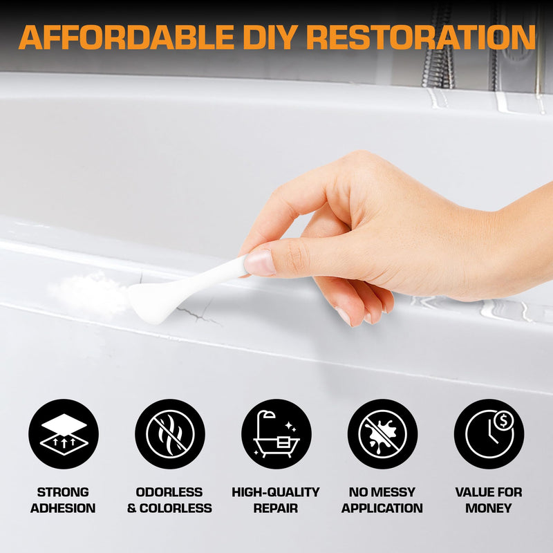 White Porcelain Repair Kit, Fiberglass Tub Repair for Sink, Shower, Countertop, and Tile - Acrylic Tub and Cracked Porcelain Sink Repair White