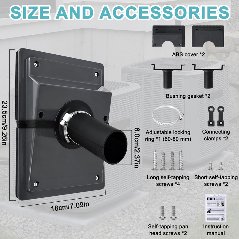 HVAC Wall Penetration & Line-Set Cover Kit with Soft Gasket, Wall Sleeve for Split AC Line Sets,HVAC Penetration Cover for Indoor & Outdoor Air Conditioner Systems, 2.36" Aperture Grey