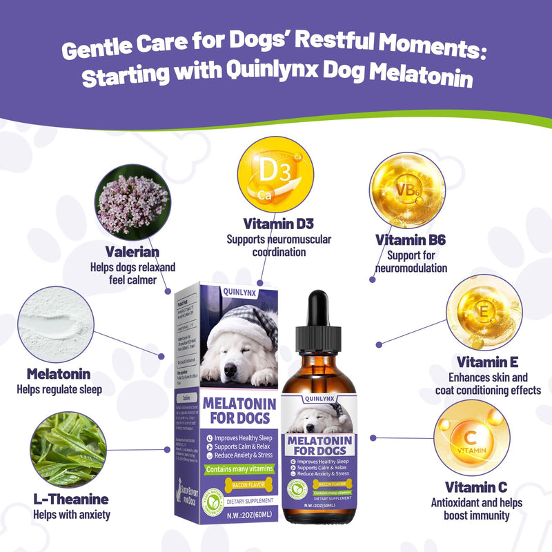 Melatonin for Dogs,Dog Sleep Aid,Calming for Dogs,Helps Restful Sleep, L-Theanine,Promotes Overall Well-Being,Multiple Vitamins,Suitable for All Dog,100% Natural 60ml