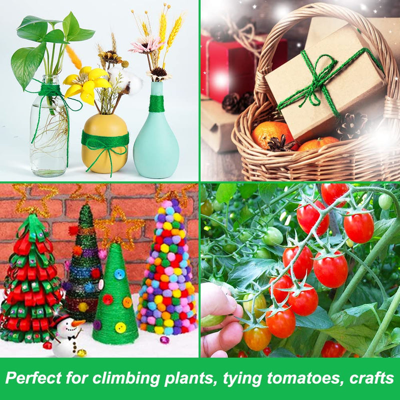 Vivifying Garden Twine, 656 Feet 2mm Green Plant Ties, Strong Jute Twine String for Climbing Plants, Tomatoes, Floristry, Crafts 656Feet