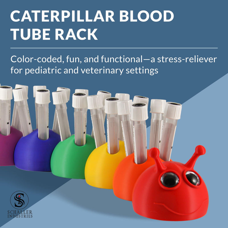 S I Schaller Industries Rainbow Caterpillar Test Tube Holder, 13mm - Veterinary Blood Test Tube Rack, Holds 20 Vials, Compact Fun Design Organizer for Pediatric and Veterinary Use 13mm Tube Size