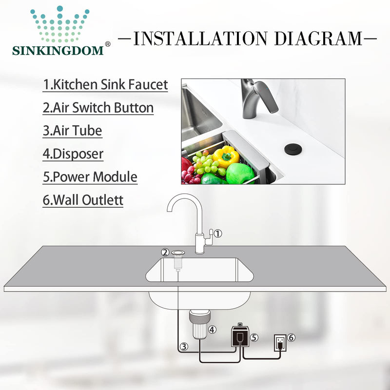 Garbage Disposal SinkTop Air Switch Kit with Long Button,Brass Made Cover,UL,Matte Black LONG/3.58"