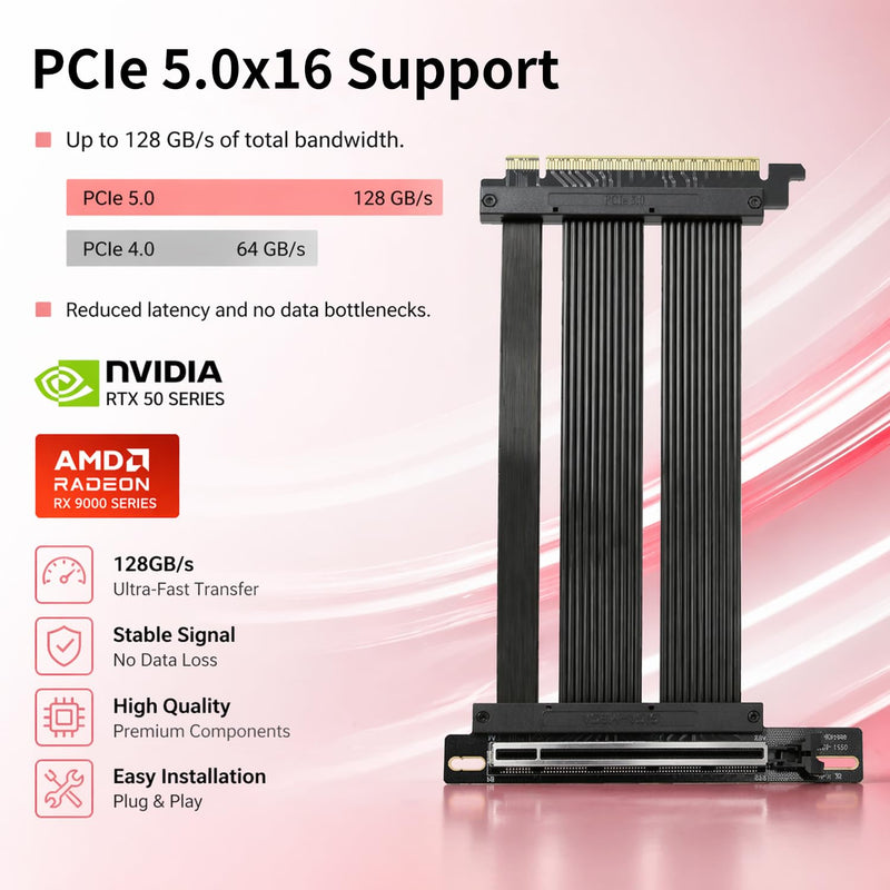 PCIe X16 GEN5 Right Angle Riser Cable PCIe 4.0 and 5.0 with GPU Vertical Mount Bracket for RTX4090,RTX5090D, RX7900XT, RX9070 ATX (16cm GEN5 Black Bracket V3) 16cm GEN5 Black Bracket V3
