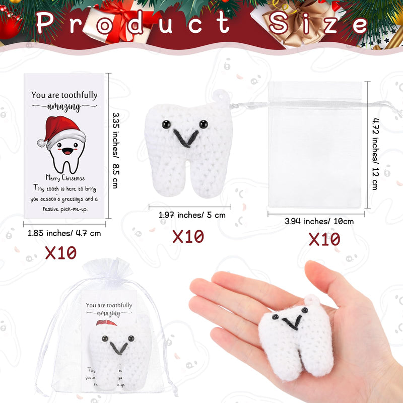 Syhood 10 Sets Christmas Dental Appreciation Gifts Dentist Funny Tooth Shape Ornament Bulk with Encourage Affirmation Card Organza Bag for Dental Nurses Dental Assistants Hygienist Office