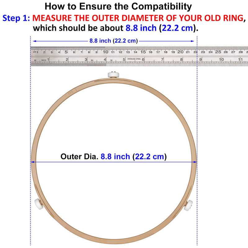 8.8" Microwave Turntable Ring with 15 mm Rollers, Microwave Oven Tray Support, Glass Plate Rotating Roller Ring, Ring Outer Diameter 8.8 inches (22.2 cm), Roller Height 15 mm