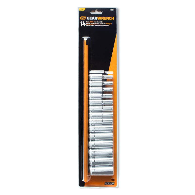 GEARWRENCH 14 Piece 3/8" Drive 6 Pt. Deep Socket Set, Metric - 80554 14 Pc 3/8"