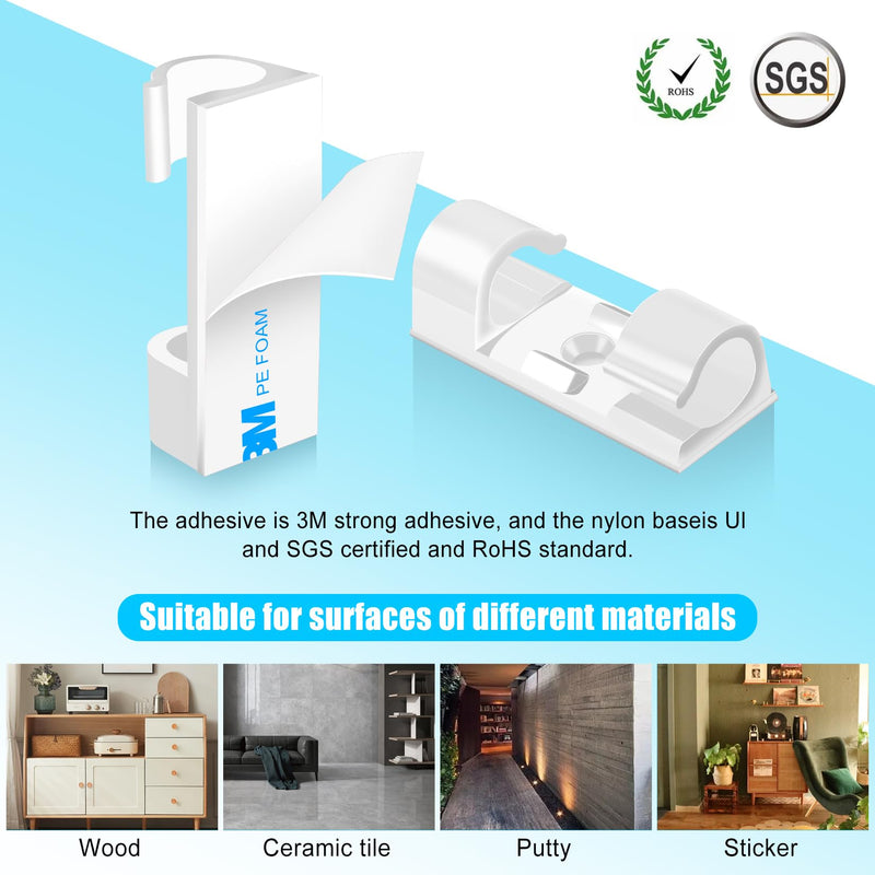 XHF 50pcs Medium Self Adhesive Cable Clips White,Wire Clips Cable Management Wire Organizer Cord Holder for Under Desk, Car, Wall, TV PC Ethernet Cable Medium-50pcs