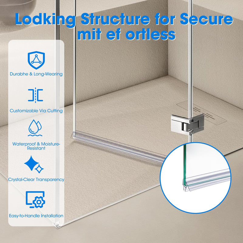 39 inch Shower Door Bottom Seal, 6 Pack Frameless Glass Shower Door Sweep Strip for 3/8'' Glass Stop Shower Leaks and Create a Water Barrier
