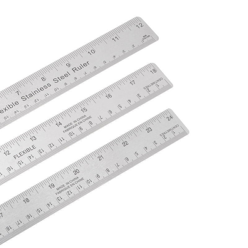 3pcs Stainless Steel Ruler - [6 Inch, 18 Inch, 24 Inch] Double-Scale Metal Measuring Tools with Non-Skid Backing for Architectural Design Use 6 Inch + 18 Inch + 24 Inch