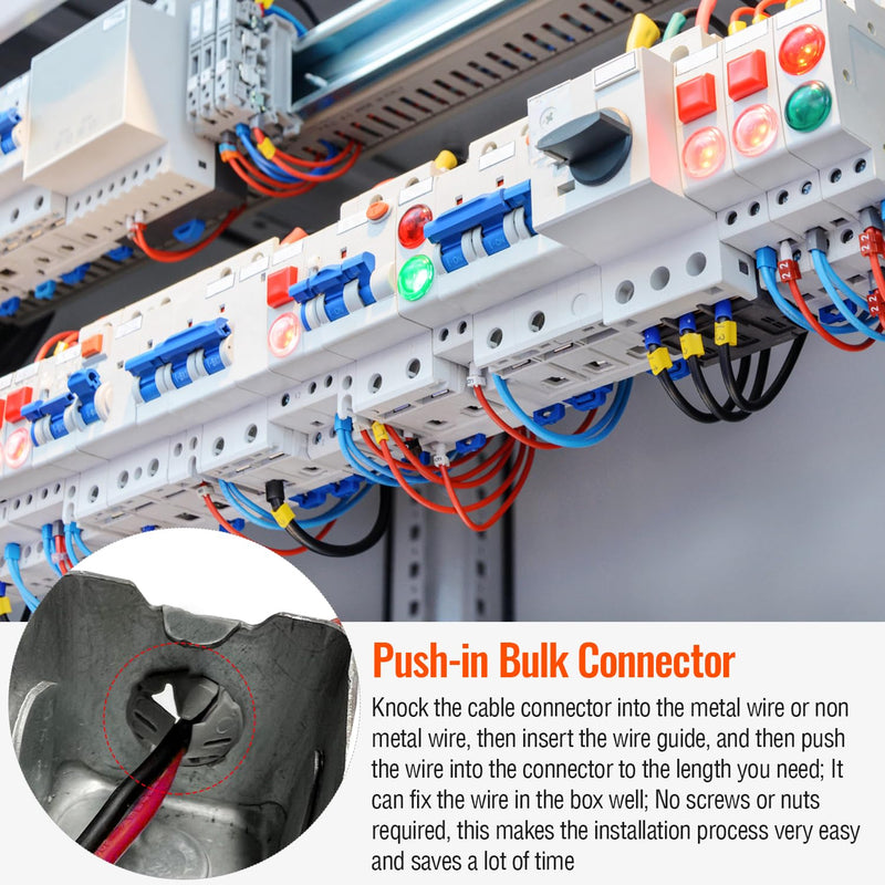 120 Pcs 3/8-1/2 Inch Electrical Box Cable Connectors, Non-Metallic Button Push in Wire Connectors, Electrical Conduit Fittings Junction Box Connector Gray, Fits for 1/2 Inch Knockouts 120