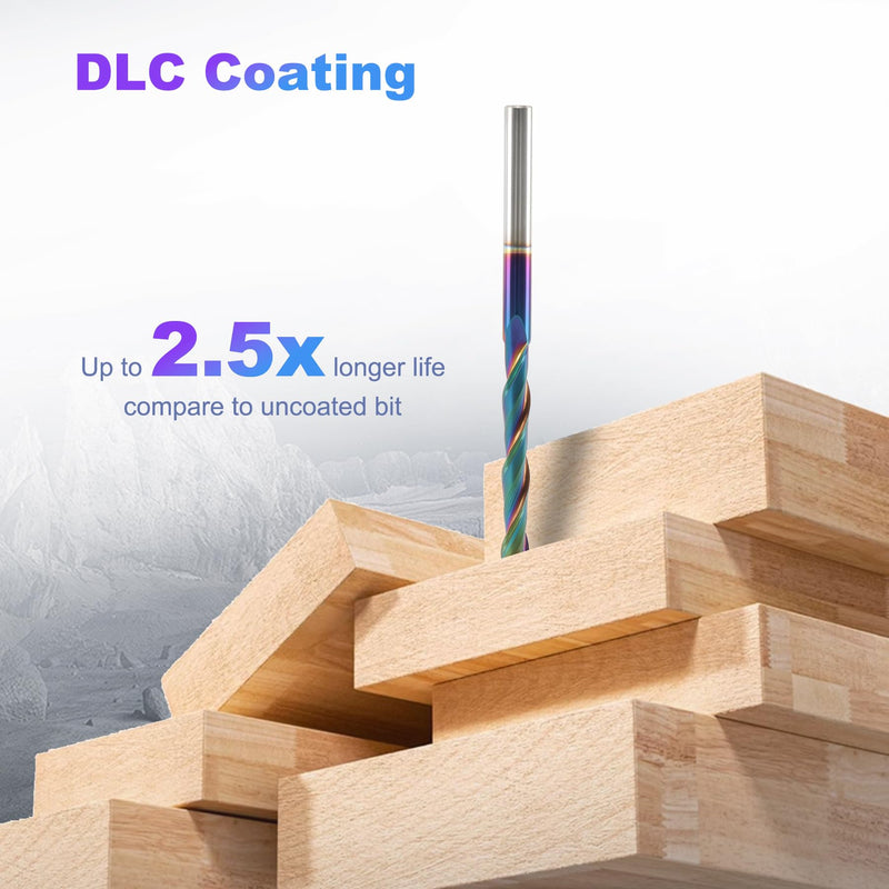 Extra Long 4 Inch Upcut CNC Router Bit 1/4 Inch Shank, 2 Inch Cutting Length, Long Router Bit with DLC Extreme Tool Life Coating, Solid Carbide CNC End Mill for Wood Carving Grooves, Trimming