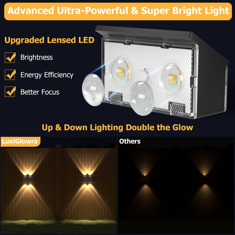 Solar Fence Lights Outdoor Waterproof, Warm & Cool White RGB Dusk to Dawn LED Wall Mount Sconce Light Up & Down Deck Lights Solar Powered for Outside Garden Patio Backyard Garage(6 Pack) 6 PK Black