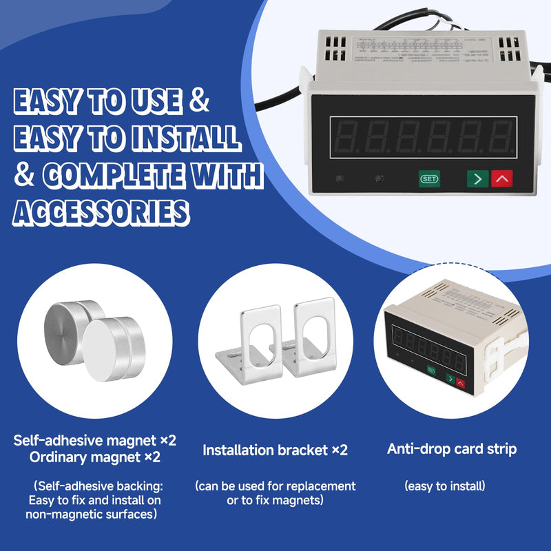 JIAWANSHUN Bidirectional LED Digital Counter with Proximity Switch Copper Sensor Alarm, Electronic Counter for Punch Press, Packaging&Textile, Magnetic Knitting Machine Counter 110V