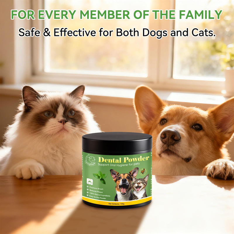 Dog Dental Powder - Plaque and Tartar Control with Bad Breath Freshener for Dog and Cat, Easy-Use Teeth Cleaning Powder with Mint,Suitable for All Breeds & Sizes,60 Day Supply