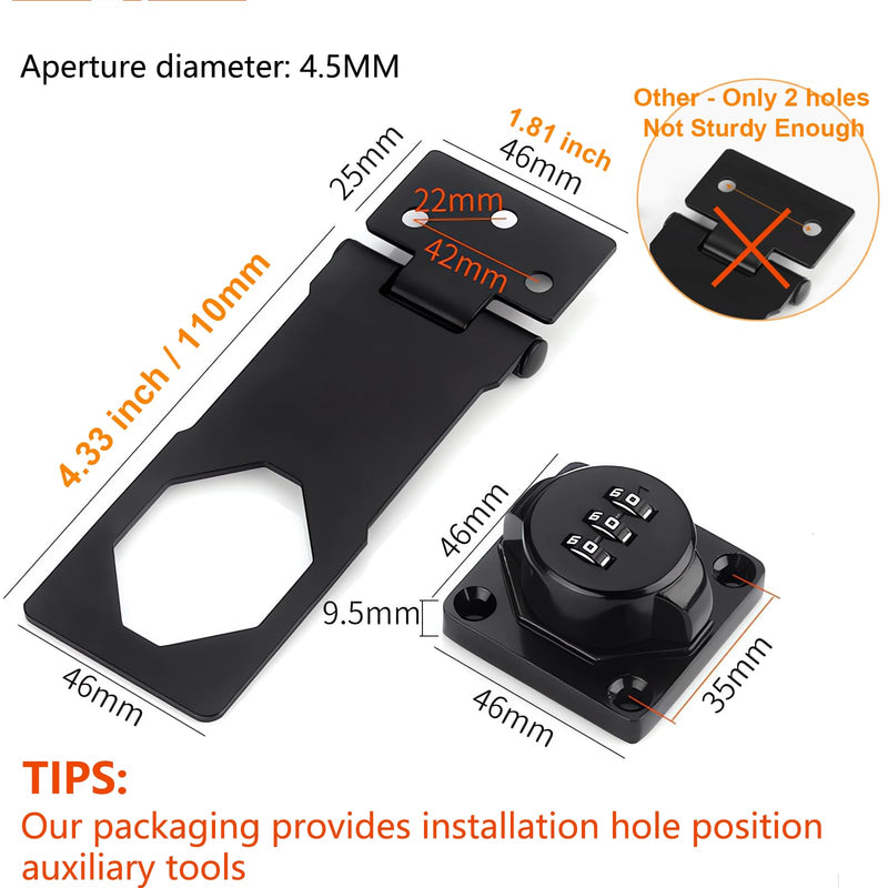 Bifold Door Lock 3-Digit Password Keyless Cabinet Door Locks with Combination Sliding Closet Lock Pantry Door Lock, Closet Door Lock for Double Barn Shed Door Yardlock for Garage Garden 1PCS Black 1Pack
