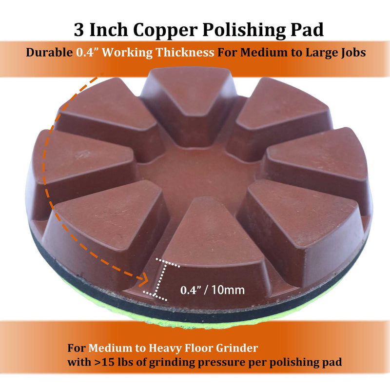 3 inch Copper Hybrid Puck for Concrete Floor Grinding and Polishing, Set of 3 Grit 50, 3 Inch Copper Diamond Grinder Pad for Concrete Floor