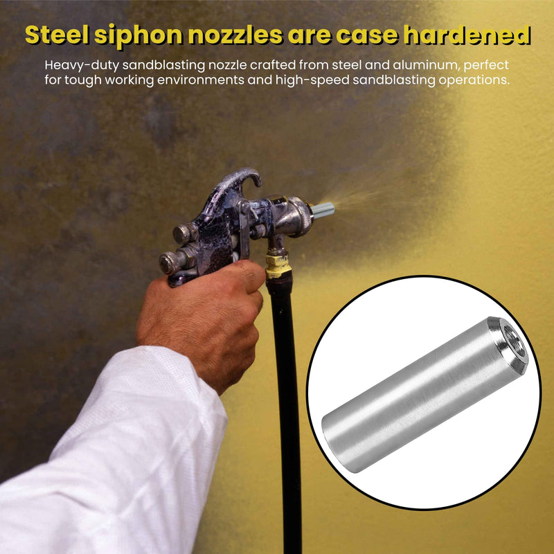 Sandblaster Nozzle Universal Wear-Resistant and Rust-Proof Steel Combo Pack, Silver Sandblasting Nozzle Tips Fit Most Siphon Sandblasting Guns, Enhance Blasting Efficiency and Durability