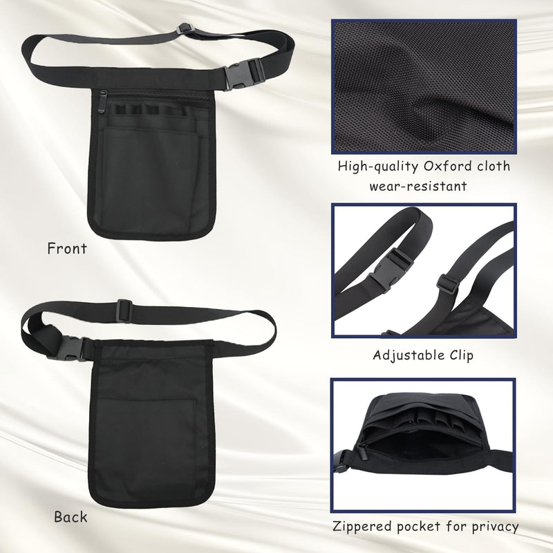 Server Apron, 9.84x7.32Inch Restaurant Waitress Accessories Bag Adjustable Belt Utility Waist Pack Multi Compartment for Restaurants, Gardening, Nursing (Black)