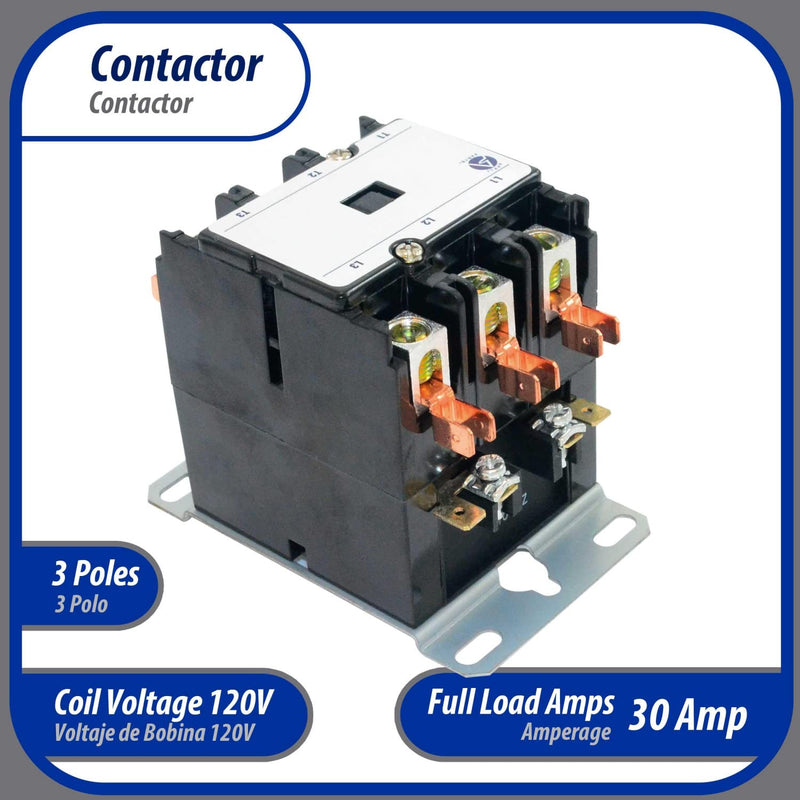Appli Parts APAC-330120 Heavy Duty 3 Poles Contactor 30 Amp 120 Volts Coil Replacement for ac Compressor and Electrical Applications UL Certified 476929 3 Pole 120 Volts