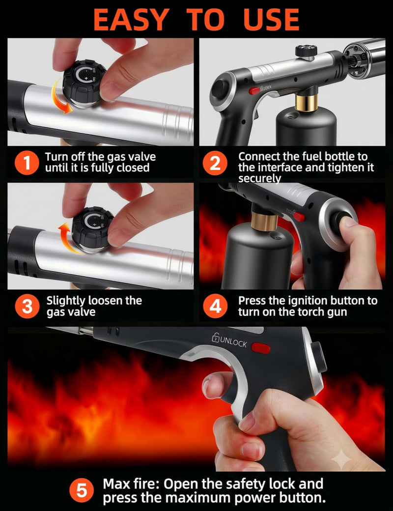 Propane Torch Gun,Weed Torch Propane Burner & Flame Thrower Gun, Cooking Torch Lighter with Safety Lock for Cooking, BBQ, Grill, Welding, Charcoal Lighting (Tank Not Included) Black