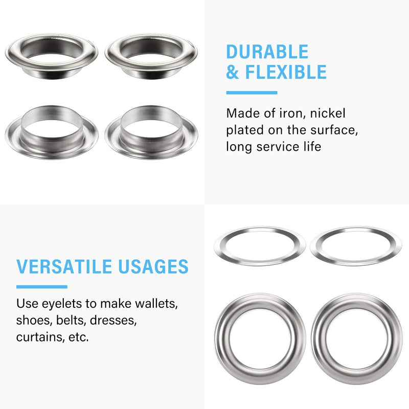 WILLBOND 500 Pieces Grommet and 500 Pieces Washer Grommet Kit Finish Grommet Eyelet for Clothes Fabric Leather Tag Bag (Silver, 1/2 Inch) Silver