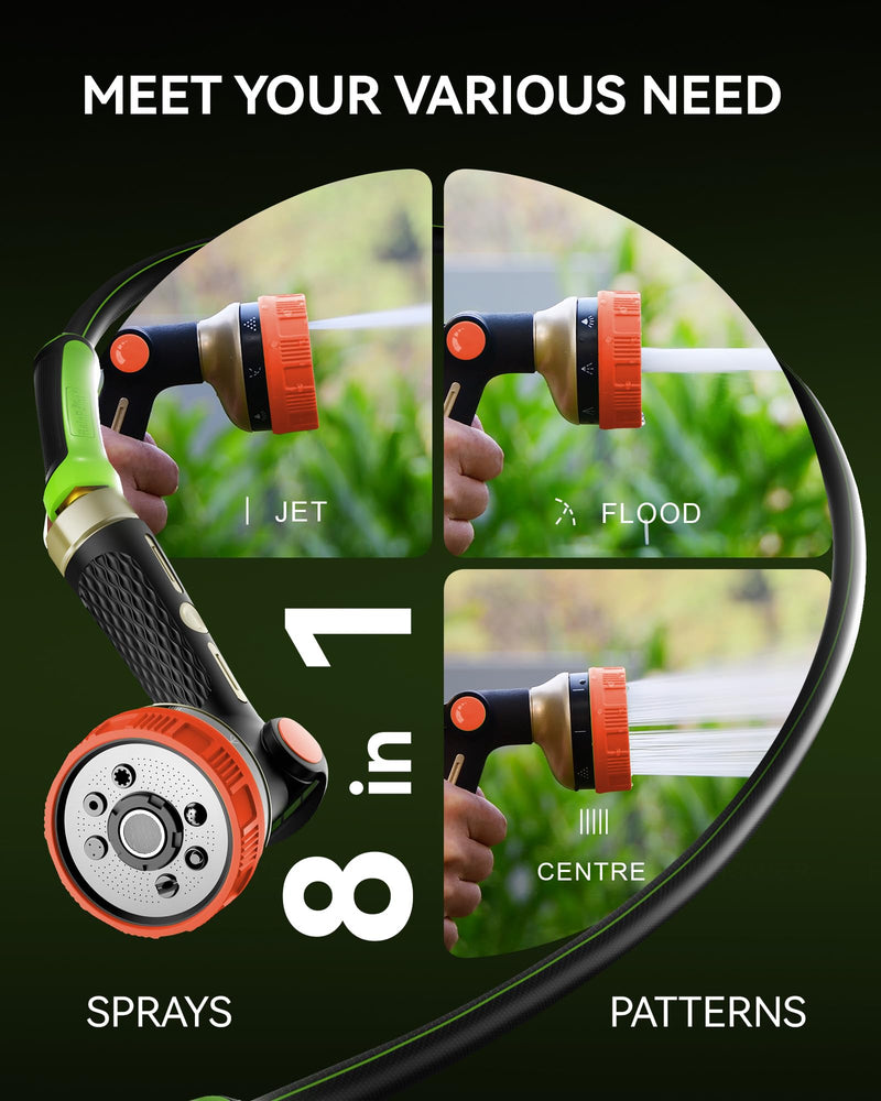 RAINPOINT Hose Sprayer Nozzle Heavy Duty - 8 Spray Patterns Garden Hose Nozzle with Adjustable Flow Control for Watering Plants, Washing Cars,Washing Pets, Thumb Control (Orange) Orange 1