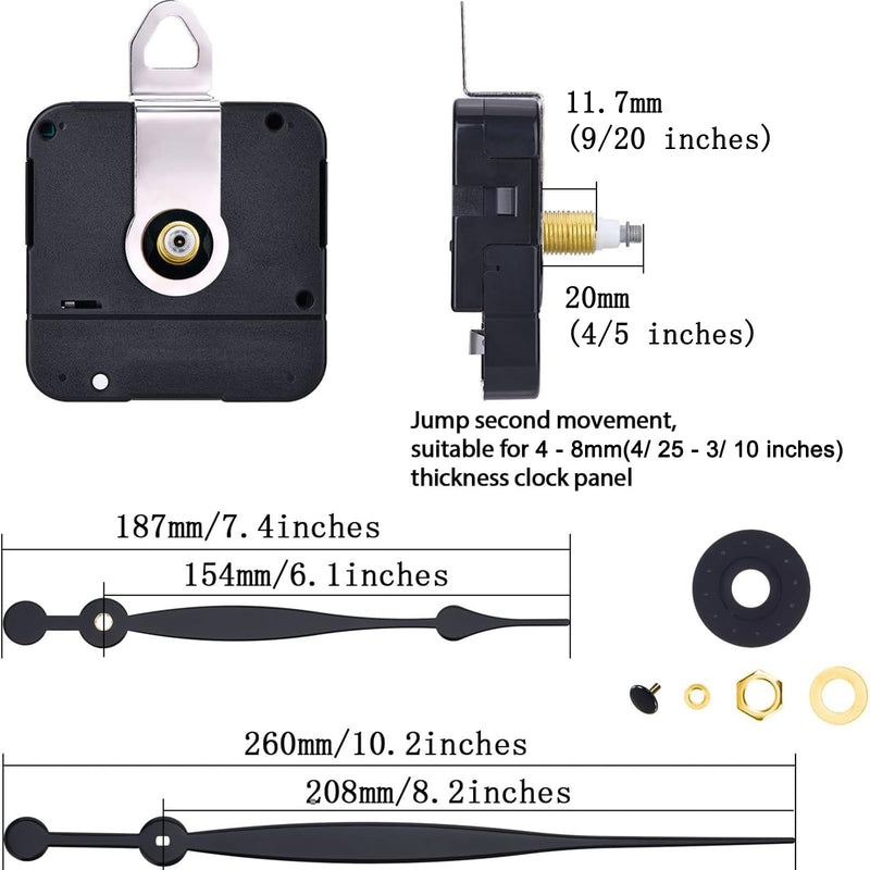 Hicarer High Couple Quartz Clock Movement Replacement Parts with Long Hands and Spade Hanger 208mm/8.2 Inch 20 mm (4/ 5 inches) - NewNest Australia