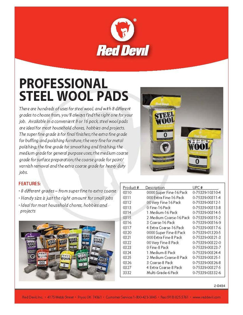 Red Devil 0320 Steel Wool, 0000 (Pack of 8) 8 Pads 0000 Super Fine
