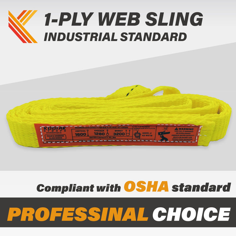 1-Ply Webbing Sling 1”x 4ft Lifting Straps 2Pack Heavy Duty Web Strap Rigging Moving Towing Hoisting Gear KODIAK STRAPS 2 PACK 1inch x 4ft