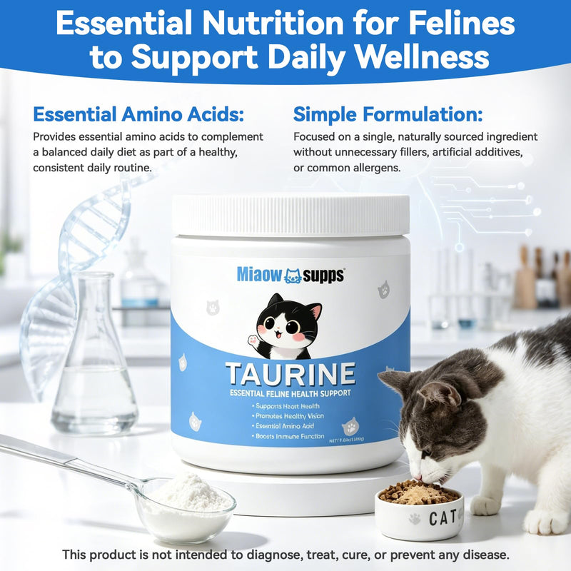 Taurine Powder for Cats, Boost Energy & Vitality, Improves Hair Health, Immune Support, with Dosing Spoon, Easy to Mix in Food, 200g