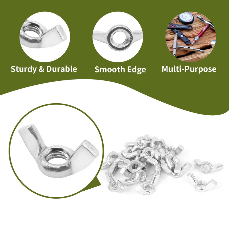 Waziaqoc 1/4"-20 Wing Nuts (50Pcs), 304 Stainless Steel Wing Nuts Fasteners Parts 1/4"-20 Butterfly Nut 50