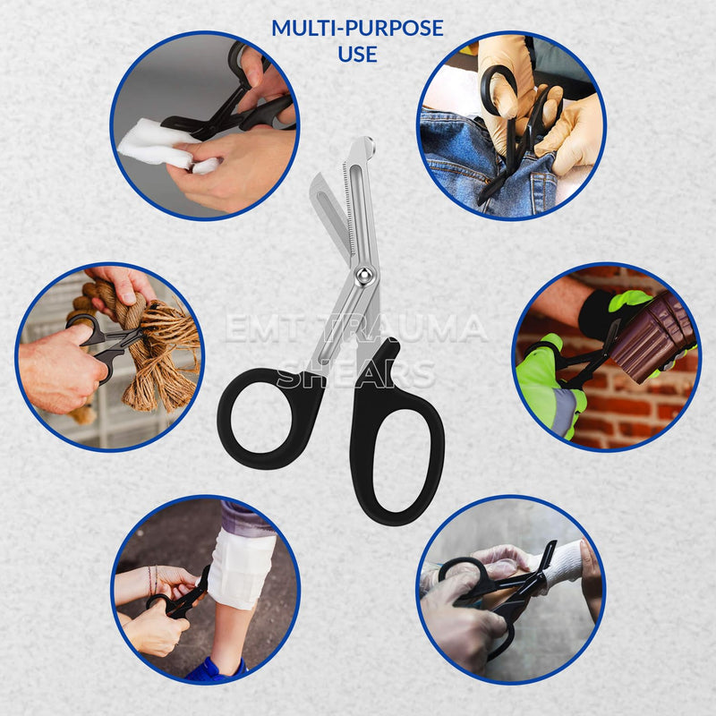 Bandage Scissors – Stainless Steel Medical Scissors for Nurses – Non-Stick Trauma Shears - EMT Shears for All Purpose (Black, 5.5 Inch) Black