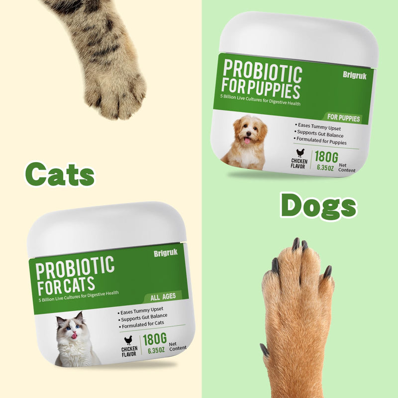 Probiotics for Cats - 5 Billion CFUs & 9 Strains Digestive Enzymes - Support for Sensitive Stomach, Hairball Relief & Immune System - Cat Gut Health Supplement with Prebiotics - Chicken Flavor, 180g