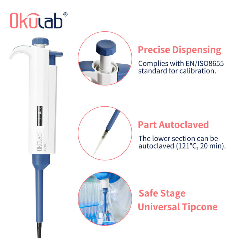 Single-Channel Micropipette, 50-200μl, Manual Adjustable Mechanical Pipette, High-Accurate, Variable Volume, Autoclavable, TPMP201A1
