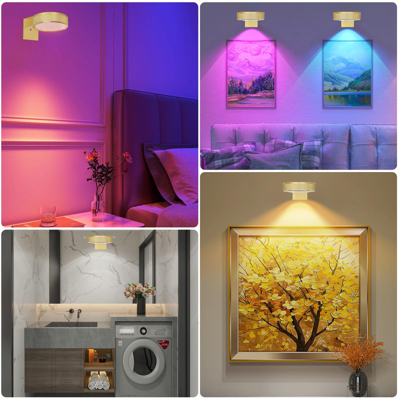RGB Magnetic Suction Spotlight - Battery-Powered, Wireless, Remote Control with Adjustable Timer for Art Displays and Galleries 3 Pack Gold - NewNest Australia