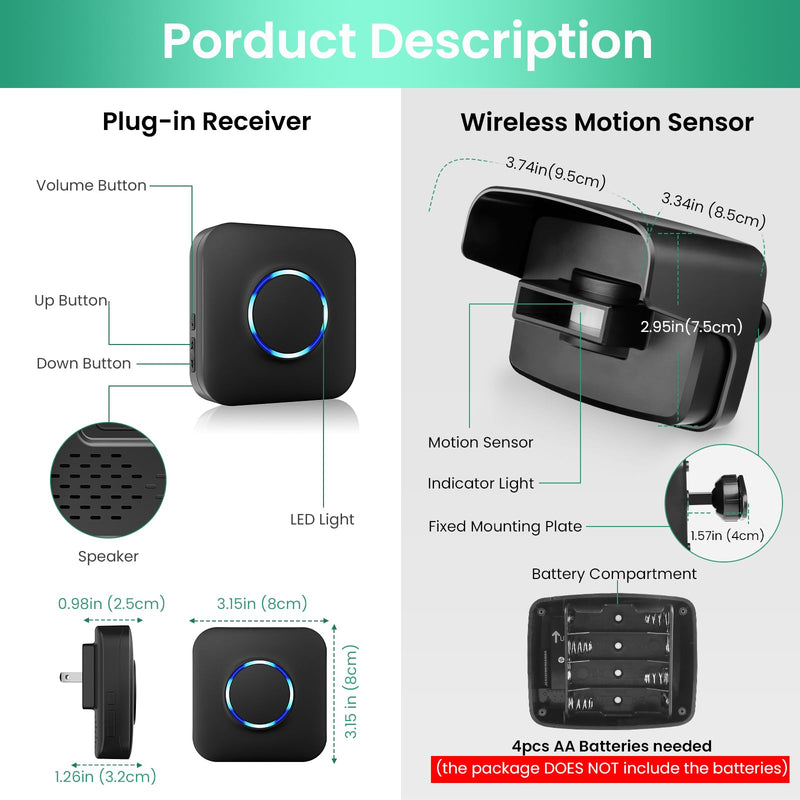 Wireless Driveway Alarm, Outdoor Weatherproof Motion Sensor & Detector with 600ft Range, Microwave Infrared Home Security Alert System for Driveway/Garage/Indoor/Outdoor (1 Receiver+2 Sensors) A 1 Receiver+2 Sensors - NewNest Australia