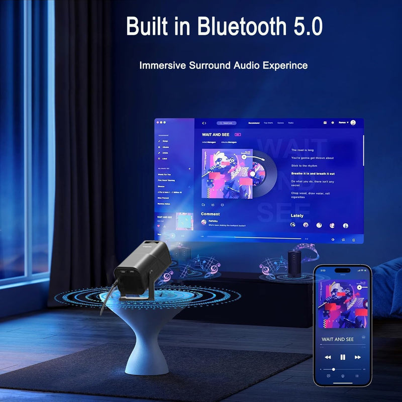 Smart Auto Keystone Projector with WIFI and Bluetooth, 270° Rotatable，AMX500 Mini Portable Projector, 4K Native 1080P Projector, Outdoor Movie Projector Compatible for Laptop, PC, Smartphone