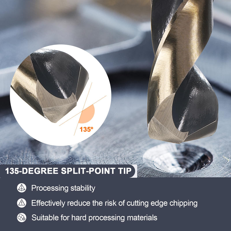 uxcell 3Pcs 5/8" Drill Bit 1/2" Reduced Shank M35 Cobalt 5% High-Speed Steel Twist Black and Gold Finish 135° Drill for High Hardness Materials 5/8 in