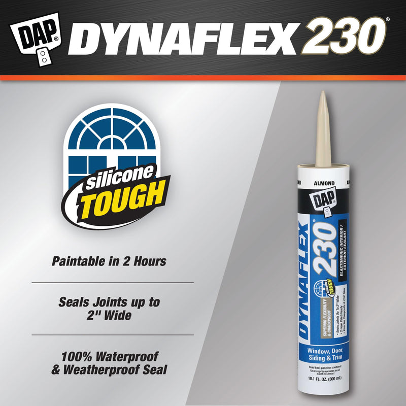 DAP 18288 DYNAFLEX 230 Premium Elastomeric Interior and Exterior Sealant, 10.1 oz, Almond, 10 Ounces